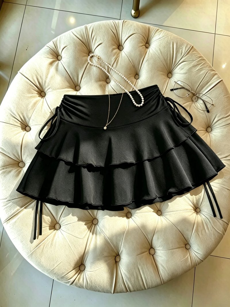 Ruffled Mini Skirt with Drawstring