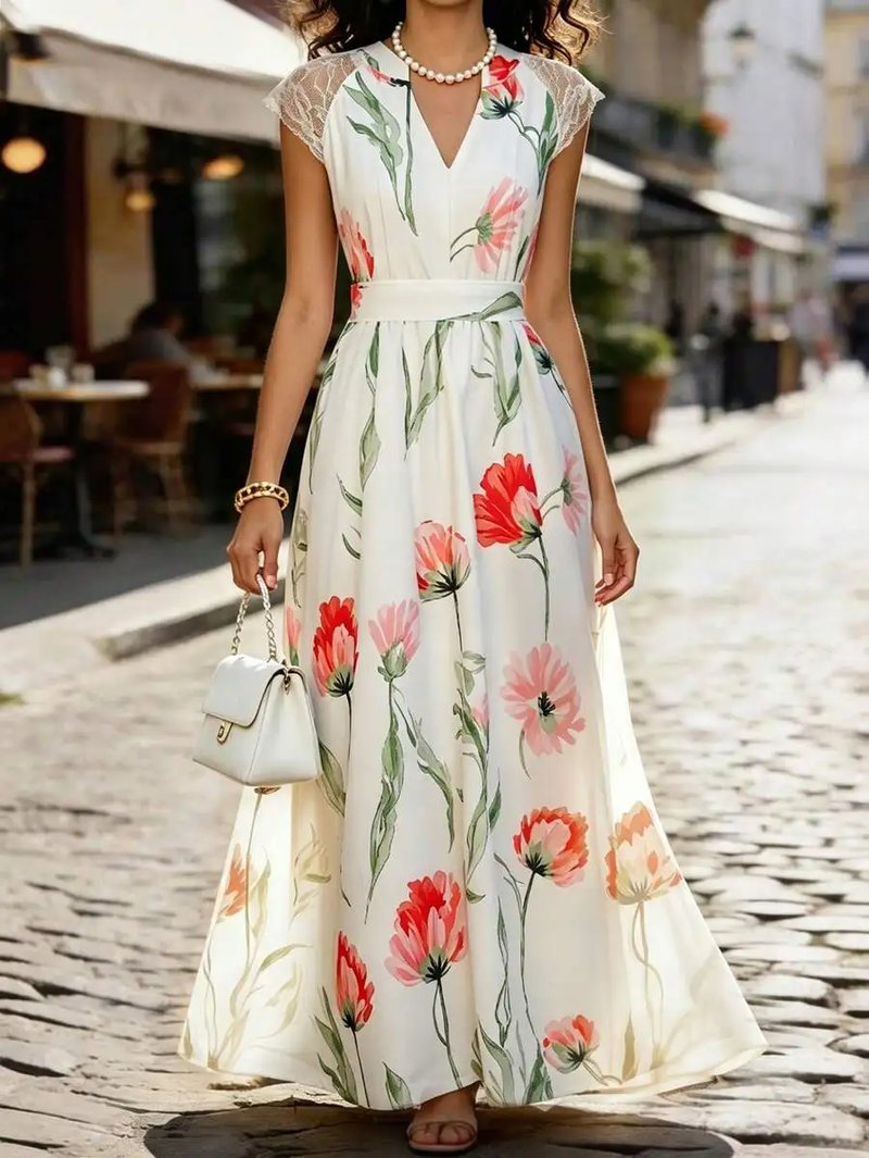 Elegant Floral Ruffle Hem Dress