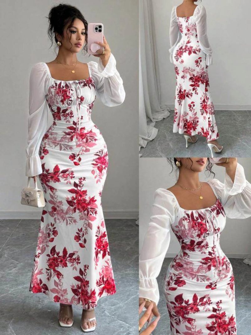 Floral Print Mermaid Maxi Dress